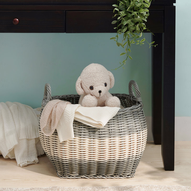 Panier de rangement ovale en résine tressée multi-usage avec poignées - blanc-gris - pour le rangement de serviettes, de jouets, de magazines et de décoration intérieure