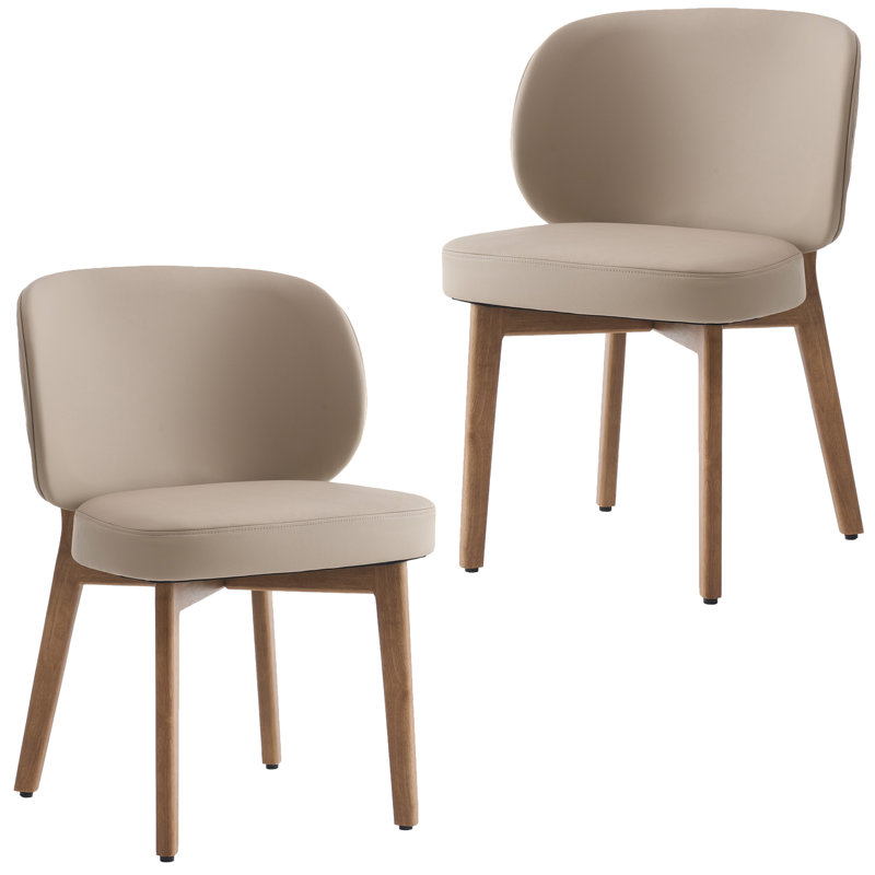 20.1" Extra Wide Upholstered Dining Chair, Side Chair with High Wingback, Armless Vanity Chair With Solid Wood Legs For Dining Living Room Vanity Office, Beige, Set of 2