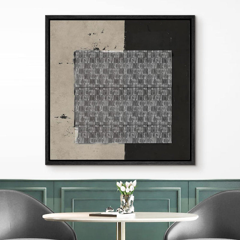 Motif de blocs géométriques gris sur toile, H 24 po x l 24 po, Toile noire