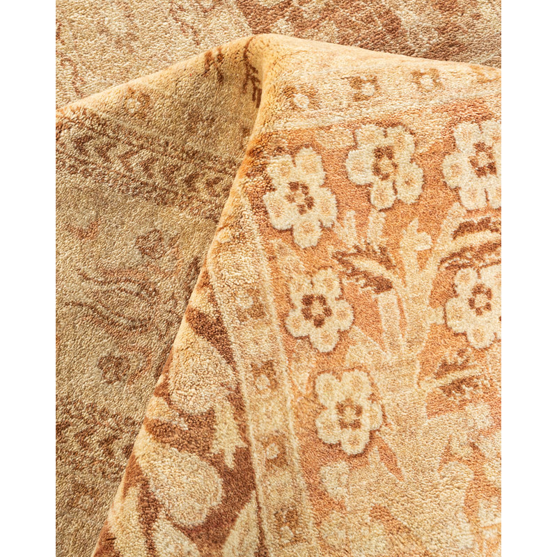 Tapis unique ivoire / brun / rouille noué à la main 8 pi 4 po x 11 pi 2 po Hayner