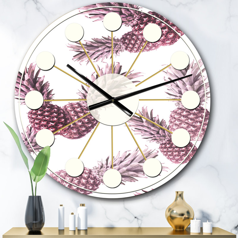 Horloge murale Pineapple Summer Bliss V - Mid-Century, Petit, Mauve