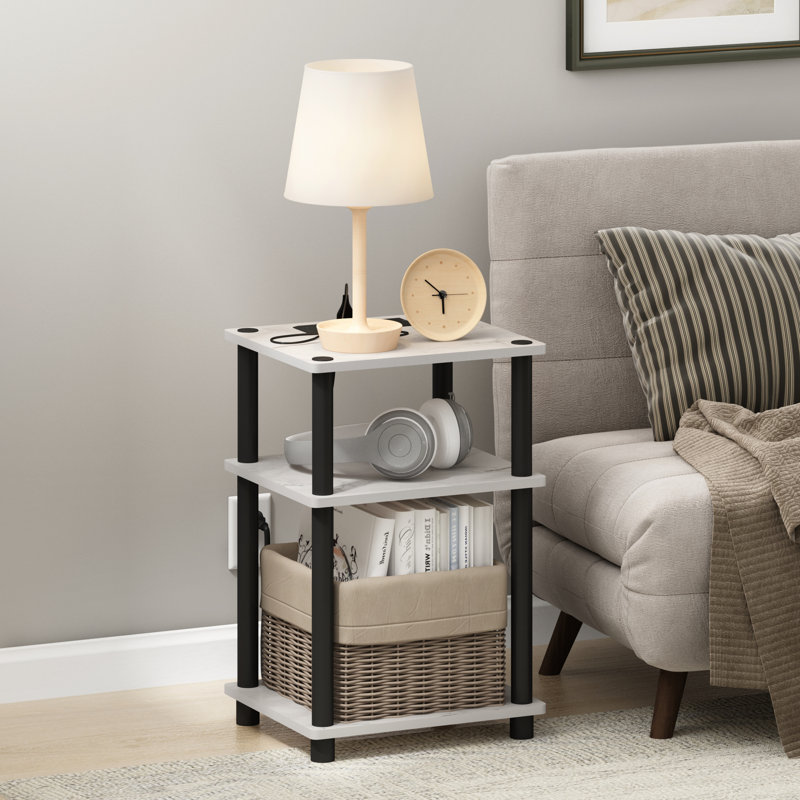 Table de bout avec deux options d'installation, prises intégrées, ports USB et de type C, Marbre blanc