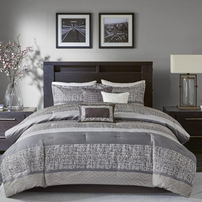 Édredon gris / taupe pour très grand lit - Literie 7 pièces à motif de rivière