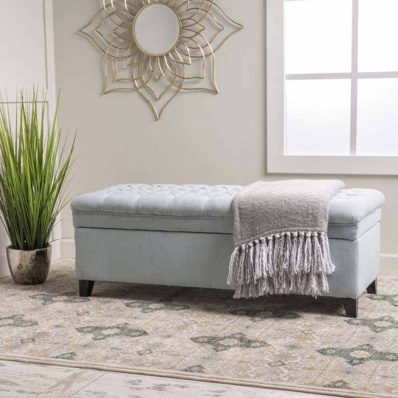 Modern storage ottoman, Faux Leather, Light Sky