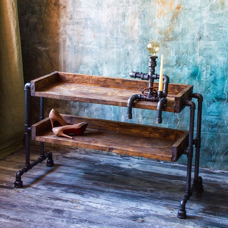 Rustic Wood Shoe Storage With Pipe Stand Legs 