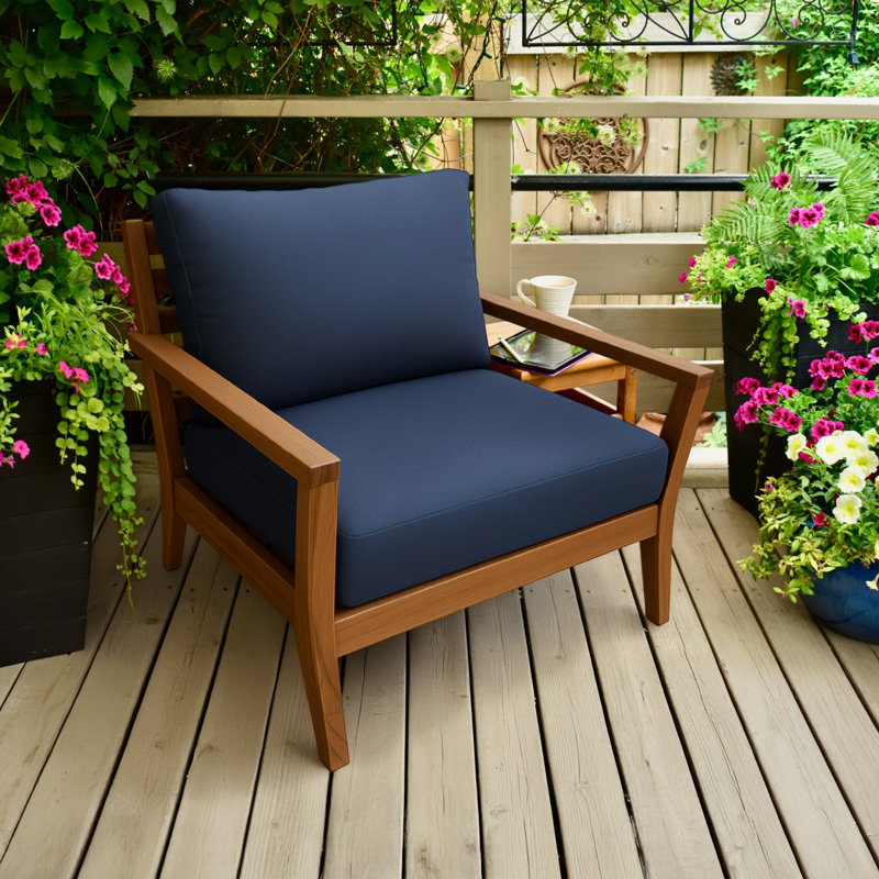 Eddie Bauer Outdoor Lounge Chair Cushion, Sunbrella Fade & Water Resistant for Outdoor Lounge Chairs & Deck Recliners, 23"W x 27"D, 5" thick; Back 24"W x 20"H, 5" thick, Reversible, Canvas Navy