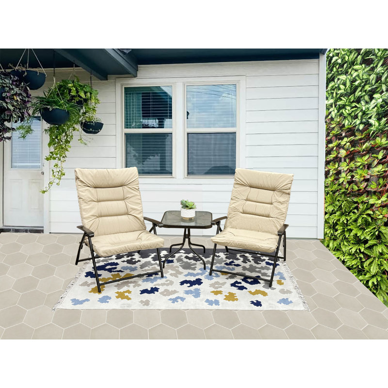  3 Pieces Outdoor Patio Padded Folding Sets for Yard Patio, Beige