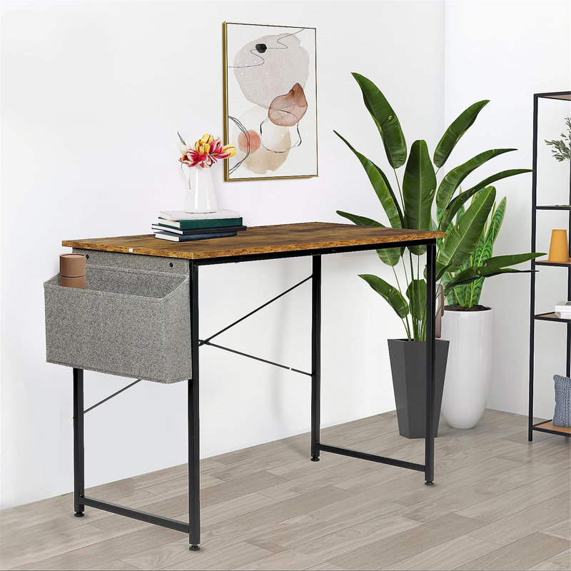 Writing Small Space Study Table Modern Simple Style Worktable with Storage Bag, 30" H x 47" W x 20" D