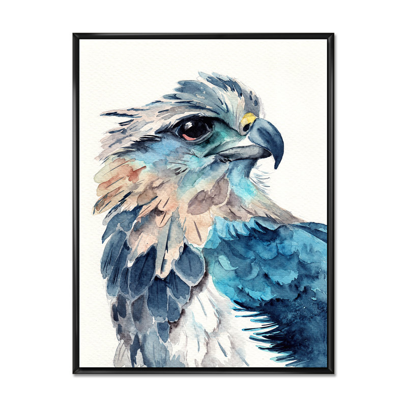 Portrait d'un aigle bleu - peinture sur toile, H 32 po x l 24 po, Cadre flottant noir