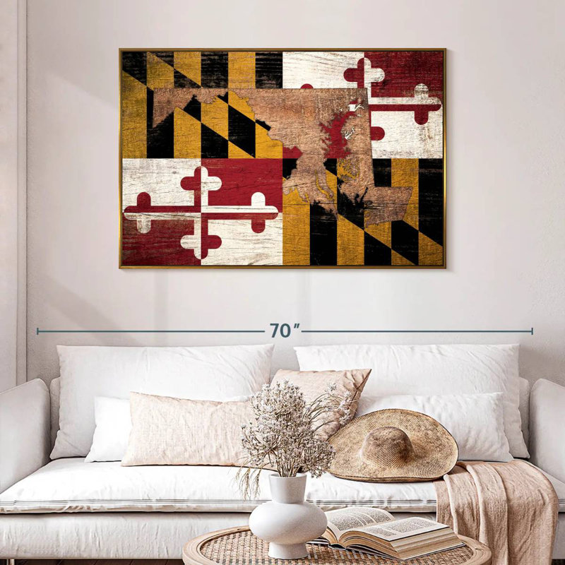 Carte d'État sur le drapeau du Maryland, 46 po x 31 po, Cadre flottant doré
