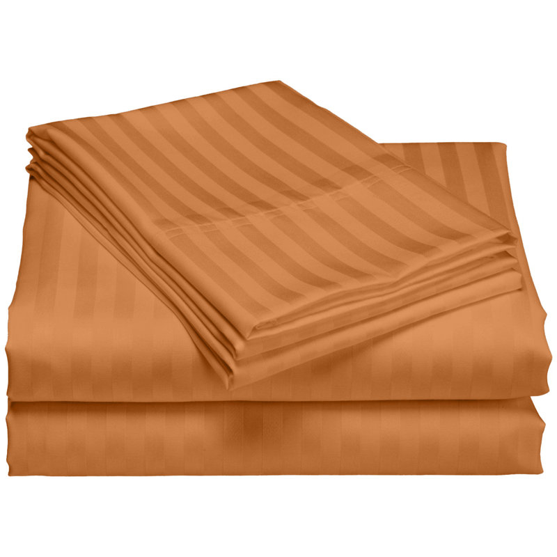 Egyptian Cotton Sateen Striped Sheet Set, Queen Sheet Set + Fitted Sheet + 2 Pillowcases, Spice