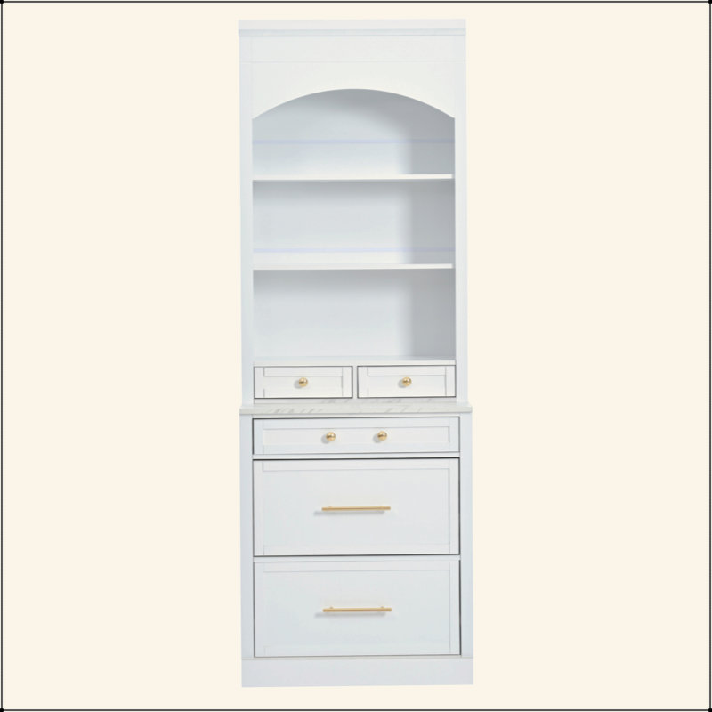 Garde-manger de hauteur moderne de 83,7 pouces, grande huche de cuisine autoportante avec plateau en faux marbre, armoire de présentation avec 5 tiroirs de rangement et tablette réglable
