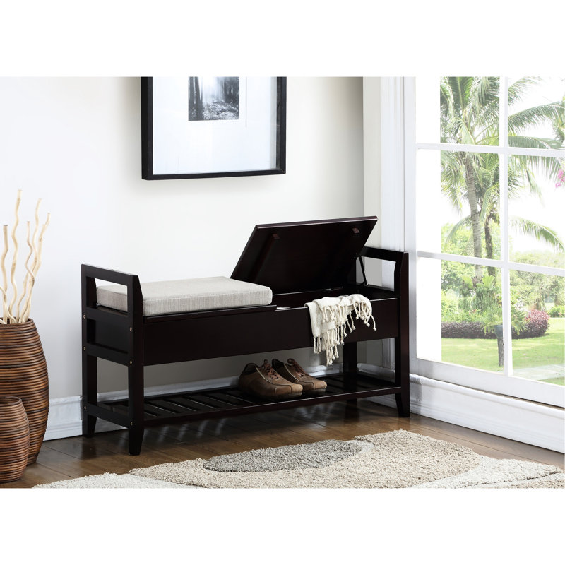 Banc de finition avec siège et rangement rembourrés pour chaussures beige