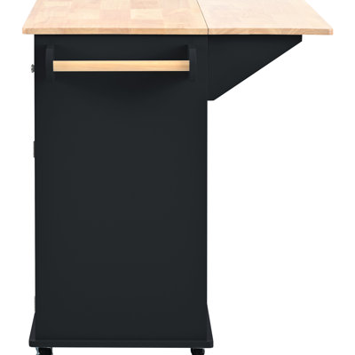 Power Outlet Installed Kitchen Island With Drop. Black. Adjustable Shelves, Wine Storage. Convenient Mobility Black Storage Cart . Foldable Drop Leaf, by Ebern Designs