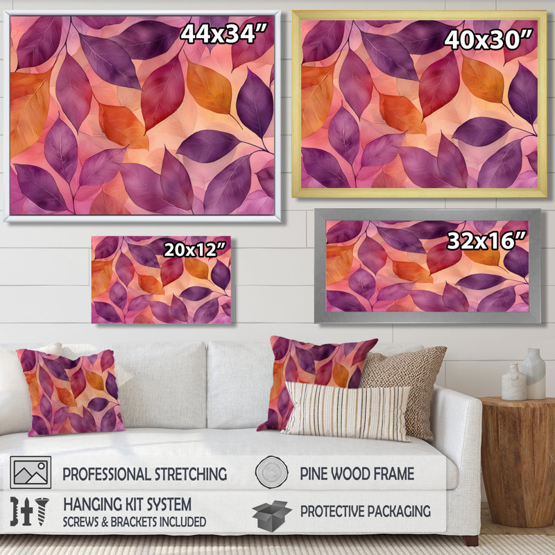 Coucher de soleil sur les feuilles III - feuilles, art mural, Argent argent, H 12 po x l 20 po, Picture Framed