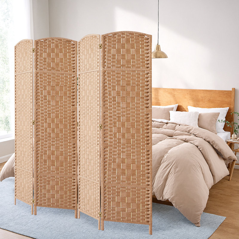 Séparateur de pièce pliant en fibre de polyester tissé 72 po Alexandra, 4, Naturel