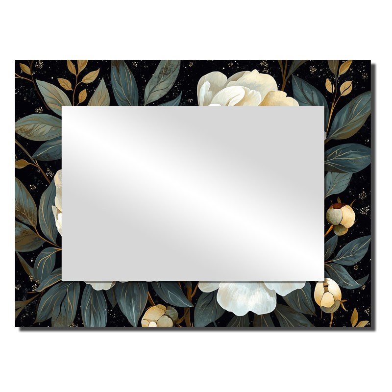 Noir noir blanc pivoines I - Art mural miroir floral - imprimé sur métal, 24 po x 32 po