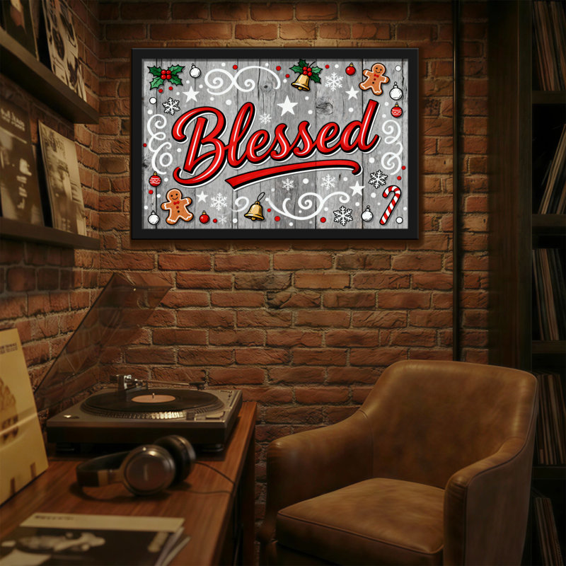 Christmas Blessed Christmas Wood Pattern With Ornaments, 24" H x 36" W