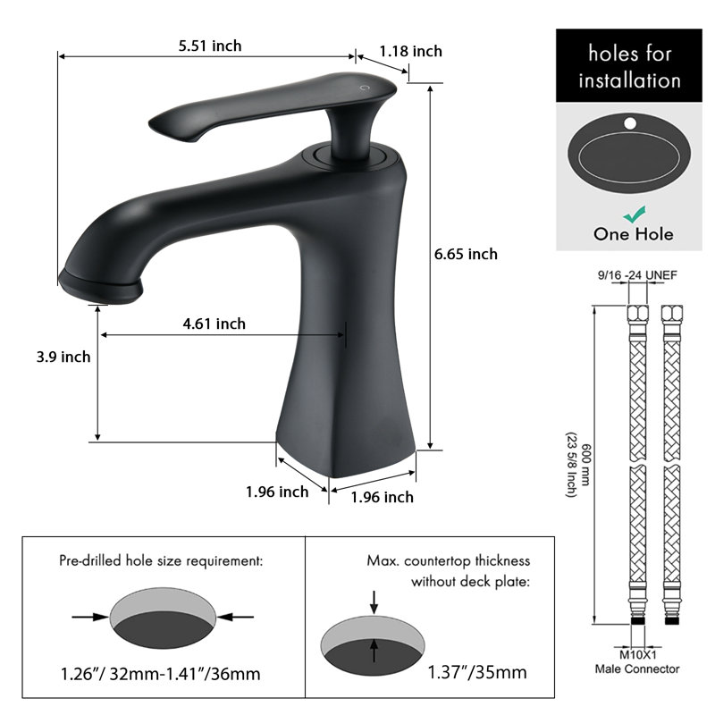 Robinet de salle de bain à un trou, Matte Black