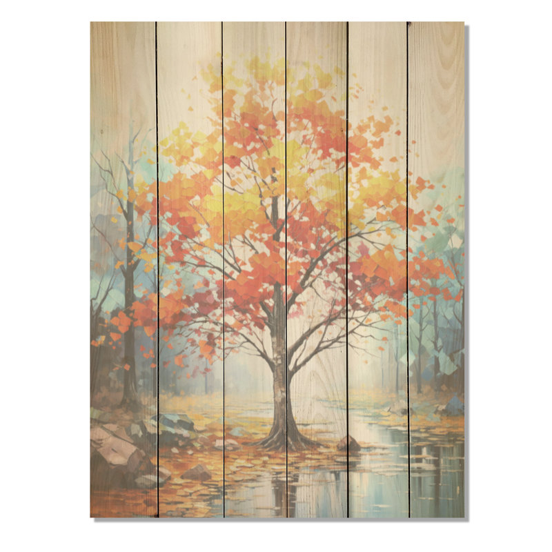 Alive Colours Erable I - Arbre érable, art sur bois de pin naturel, H 20 po x l 10 po