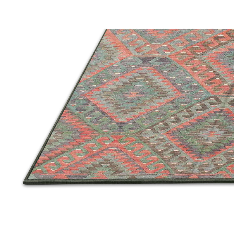 Tapis de zone vert/rouge contemporain, Rectangle 5 pi x 7 pi