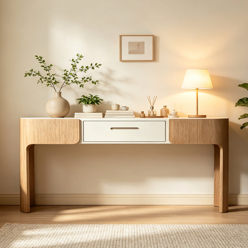 Console Mid-Century en bois massif, 29.5" H x 63" W x 17.7" D