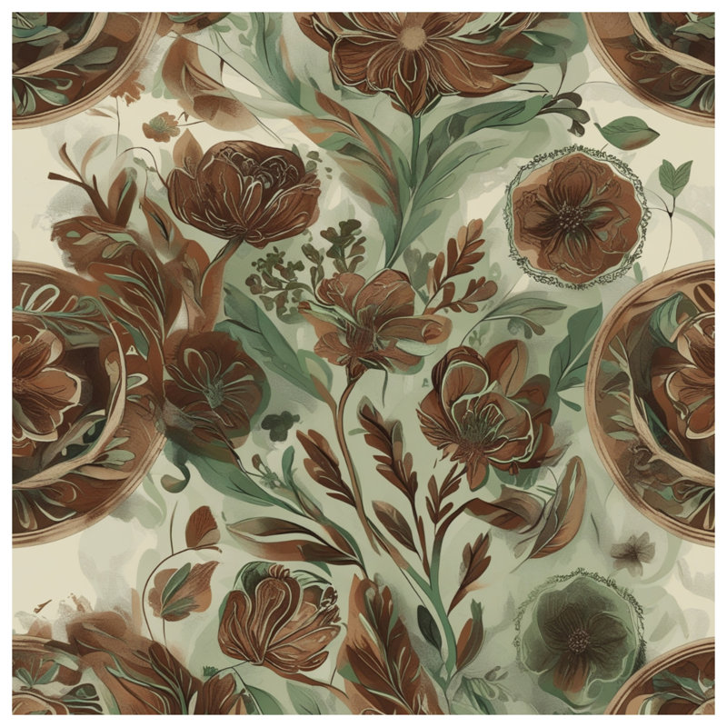  Coussins décoratifs vert Floral Illustration, 26 x 26 inches