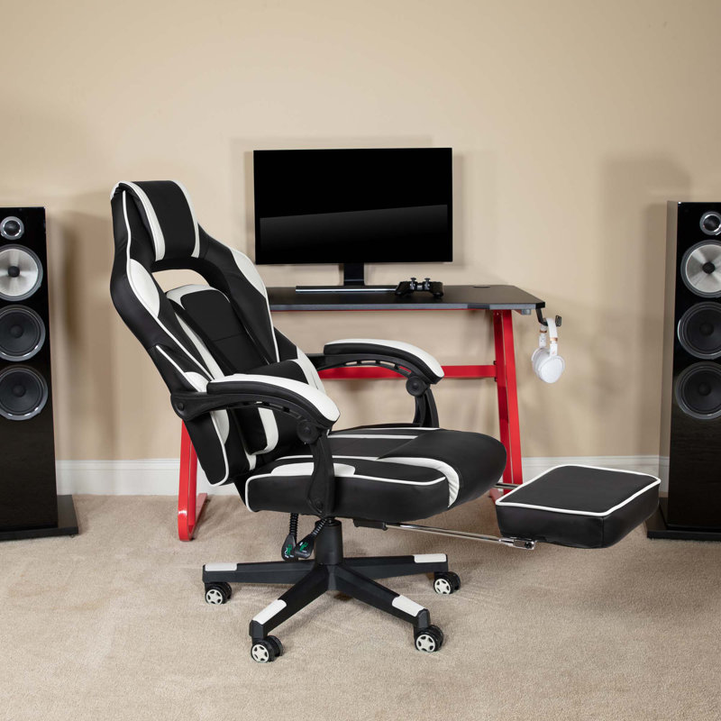 Fauteuil de jeu et de course ajustable en similicuir ajustable, Blanc