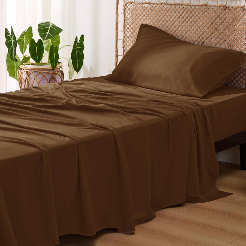 Essential Collection Cooling Rayon Derived from Bamboo Sheet Set, Twin Sheet Set with 1 Pillowcase, Brown