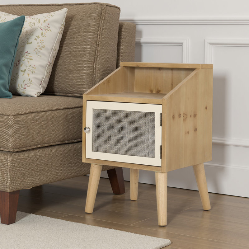 Table de bout Zimy avec huche d'armoire intégrée, 16 po, brun et blanc