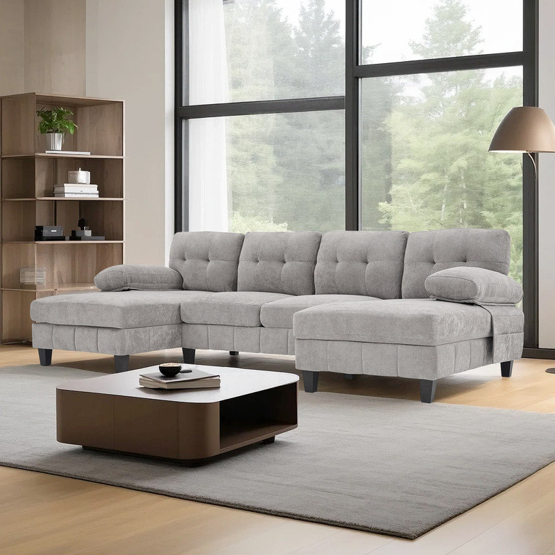 Canapé modulaire en chenille de 103,5 po en forme de U avec méridiennes doubles, poches de rangement et coussins d'accoudoirs