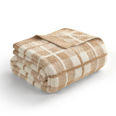 Jeté réversible à carreaux en tricot à carreaux pour lit ou plumes