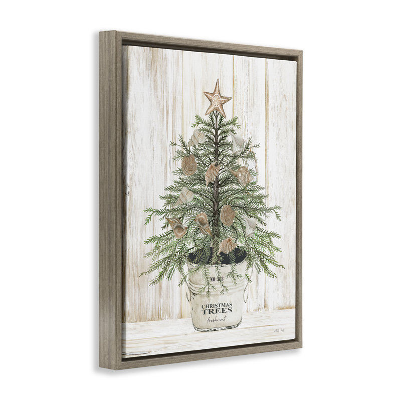 «Rustic Seashell Christmas Tree» par Cindy Jacobs - cadre flottant, impression sur toile, H 31 po x l 25 po