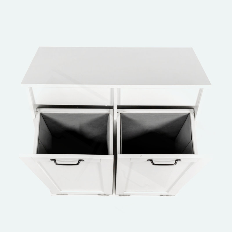 Laundry Storage Cabinet with 2 Removable Liner Bags - Freestanding Space-Saving Hamper Organizer for Bathroom, Laundry Room & Small Spaces, Hidden Compartments & Durable MDF Construction
