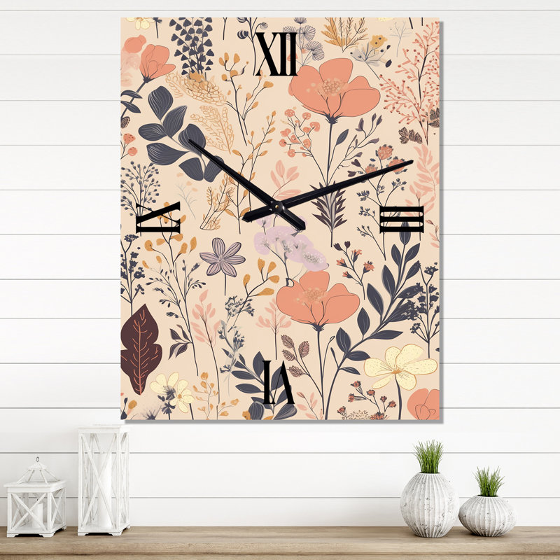 Horloge murale rétro Vintage Wildflores In Retro Pastel II - Abstract Botanicals, H 28 po x l 12 po x P 1 po