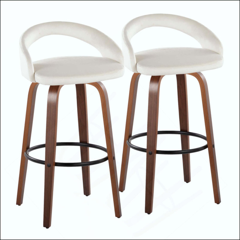 Tabouret de bar à hauteur fixe avec pivot en bois avec repose-pieds en métal - ensemble de 2