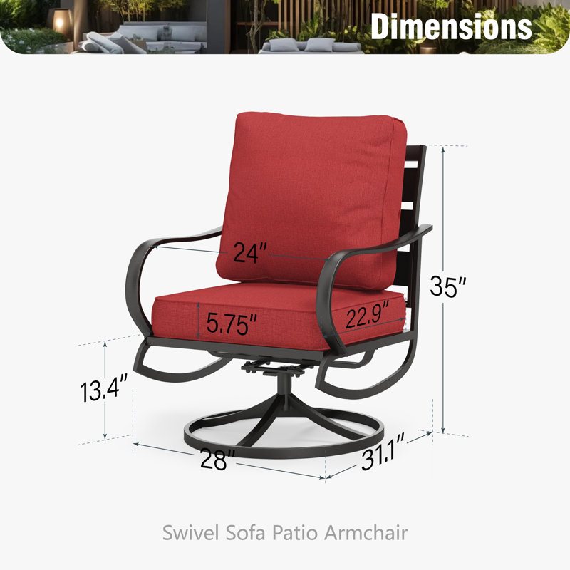 Ensemble de 2 chaises de patio en métal avec coussins Argirios, Rouge