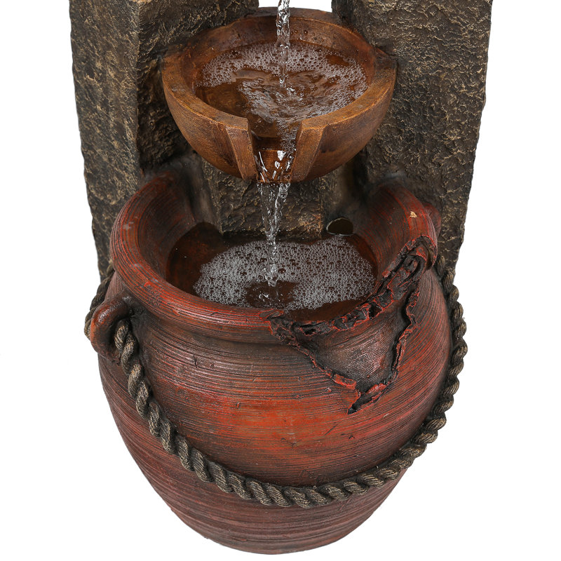 Rustic Brown Poly Resin 3-Tier Outdoor Fountain with LED Lights