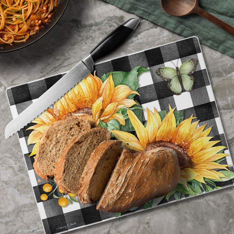 Sunflower Fields Tempered Glass Rectangular Cutting Board