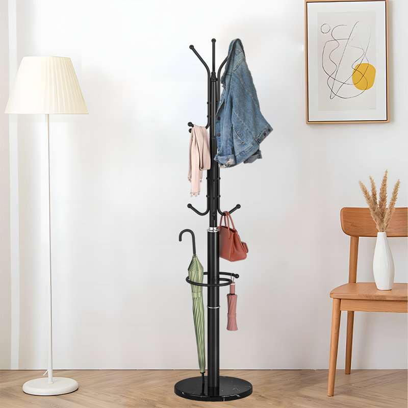 Coat Rack Freestanding With Marble Base, Black