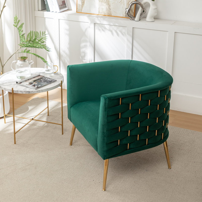 Cristen Velvet Barrel Chair, Dark Green Velvet, 1