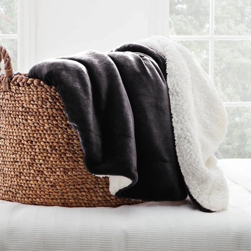 Ultra-Soft Sherpa Fleece Blanket(Reversible), 200cm x 150cm, Black