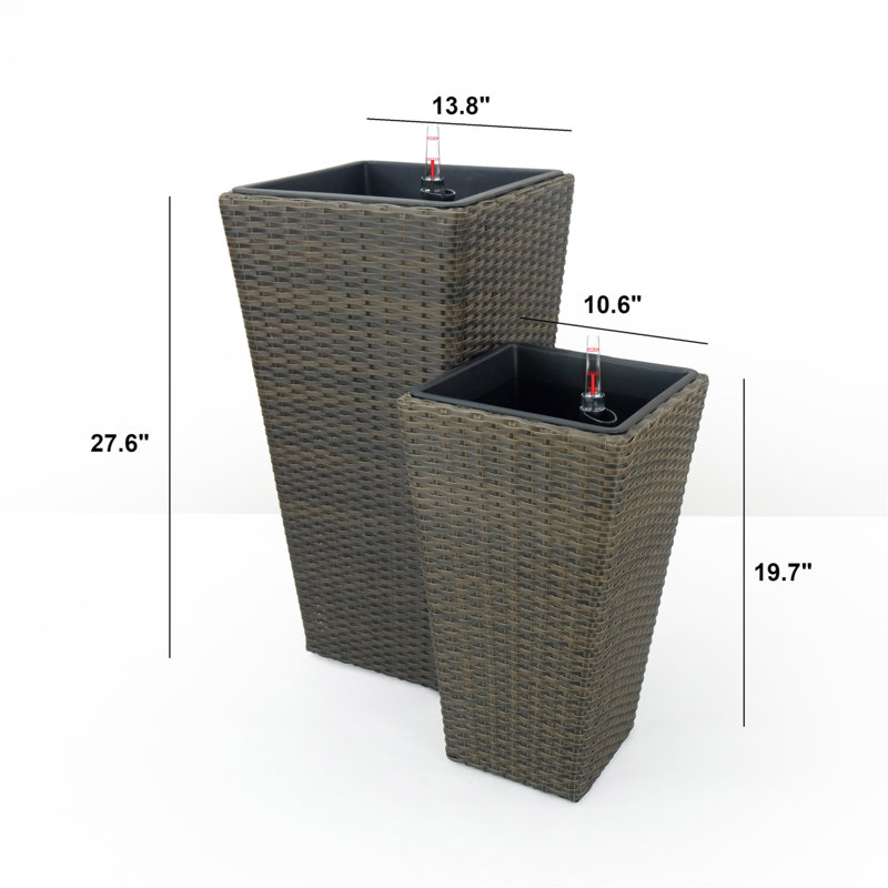 2-Pack Self-Watering Planter - Hand Woven Wicker - Square