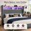 Upholstered Platform Bed Frame with 130CM Tall Headboard, LED Lights & Charging Station, Corduroy Upholstered Platform Bed with Storage Shelf, No Box Spring Needed-1864794280-1864794287