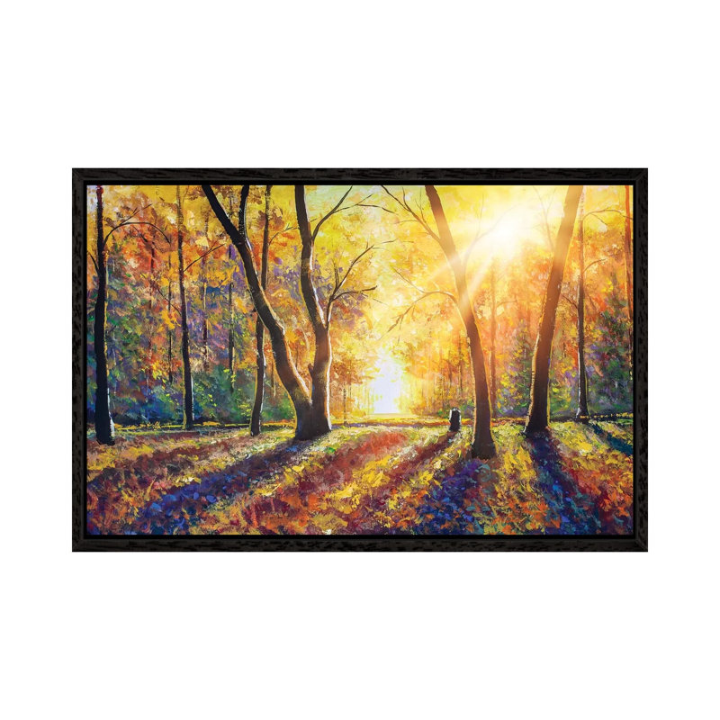 Sunny Autumn Dark Trees In Gold Autumn Forest Park Wood Alley Impressionism Art by Valery Rybakow - Painting on Canvas