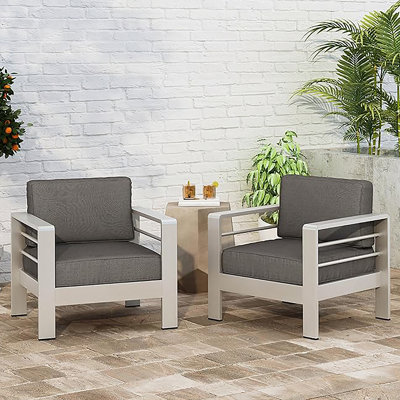 Fauteuil d'extérieur 2 pièces, chaises de salle à manger en bois avec coussins