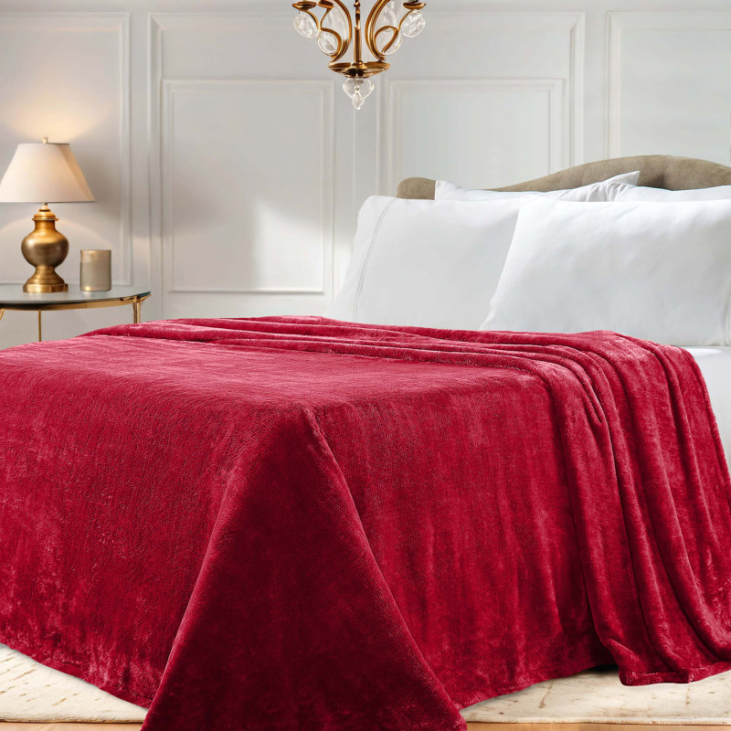 Superior Solid Polyester Reversible All-Season Fleece Throws Blanket, Red, Throw XL