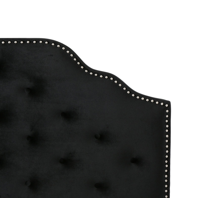 Tête de lit grand moderne avec velours à point losange avec détails cloutés élégants, noir, assemblage requis et garniture élégante, nécessaire
