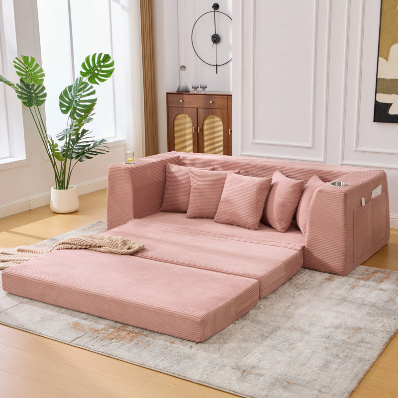 [Nouveauté] [Vidéo fournie] Canapé-lit convertible de 82,25 po, Rose
