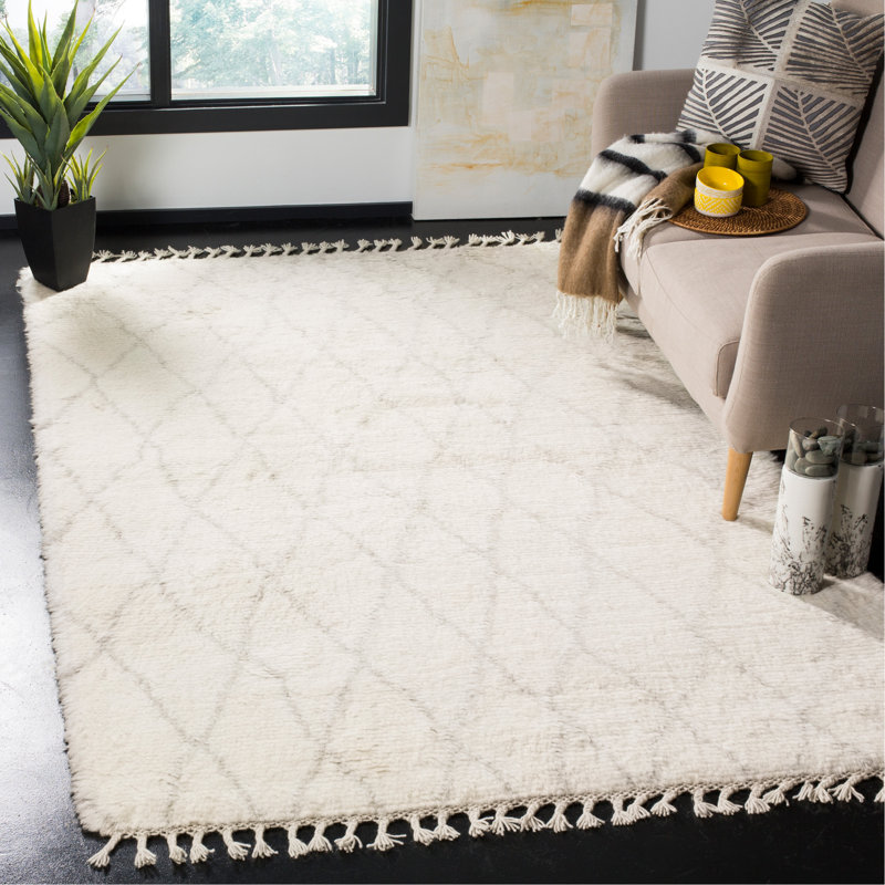 Powell Hand Tufted Nz Wool/Cotton Southwestern Rug in Gray/Ivory, Rectangle 4' x 6'